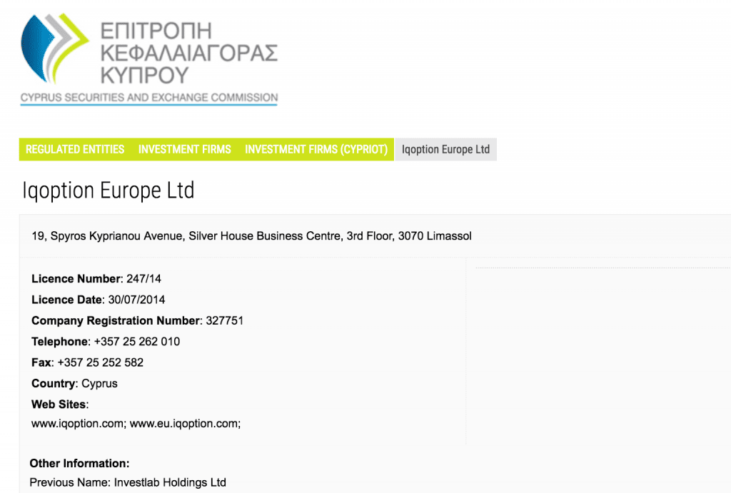 CySEC IQ Option Europe Ltd