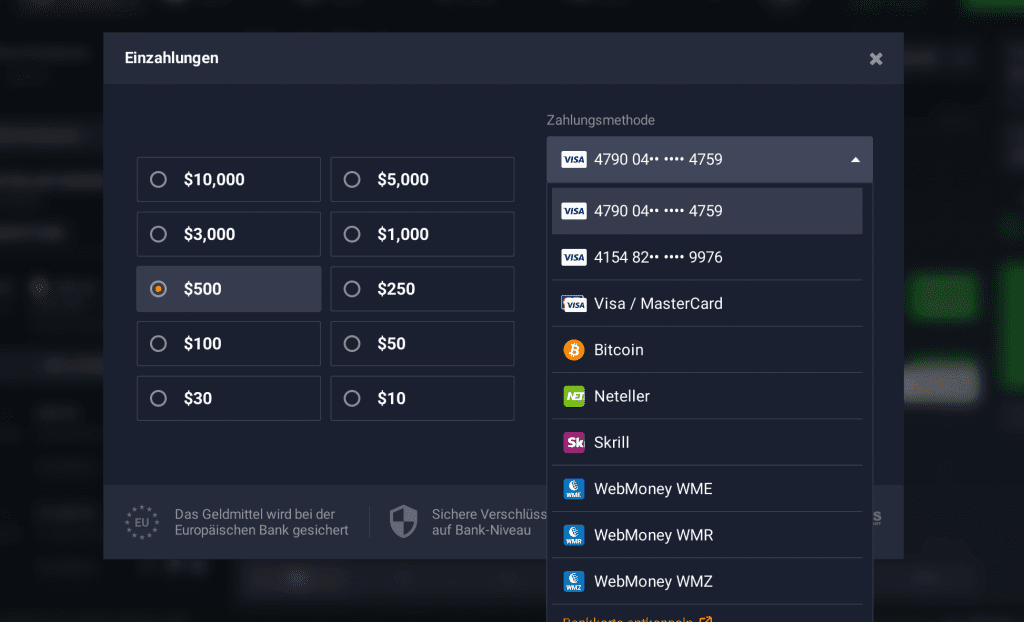 Einzahlungen - IQ Option