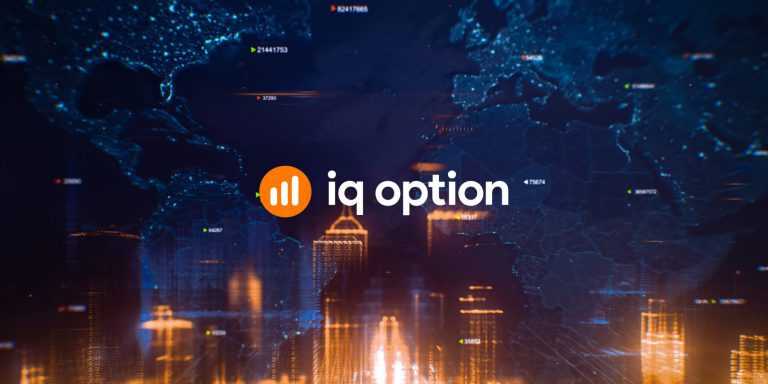 IQ Option logo on the world map