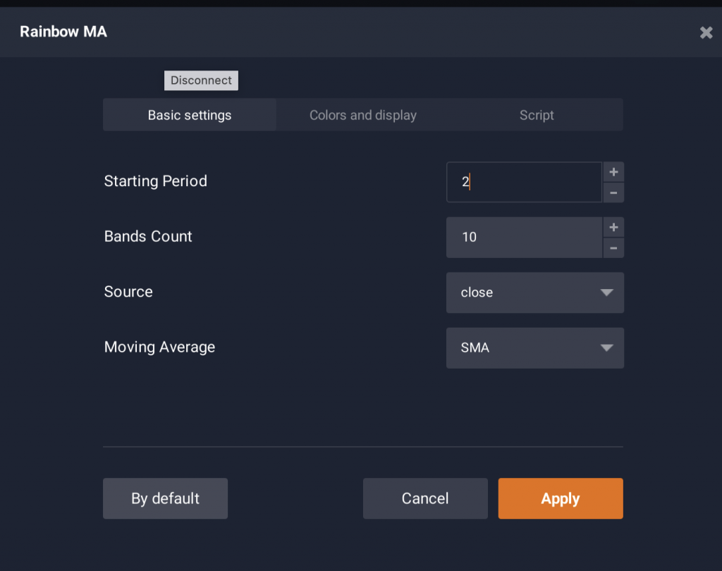 Configuración del indicador Rainbow Moving Average